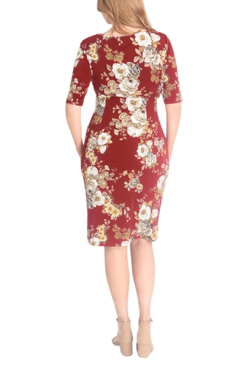 Connected Apparel Short Sleeve Knee Length Faux Wrap Dress-1